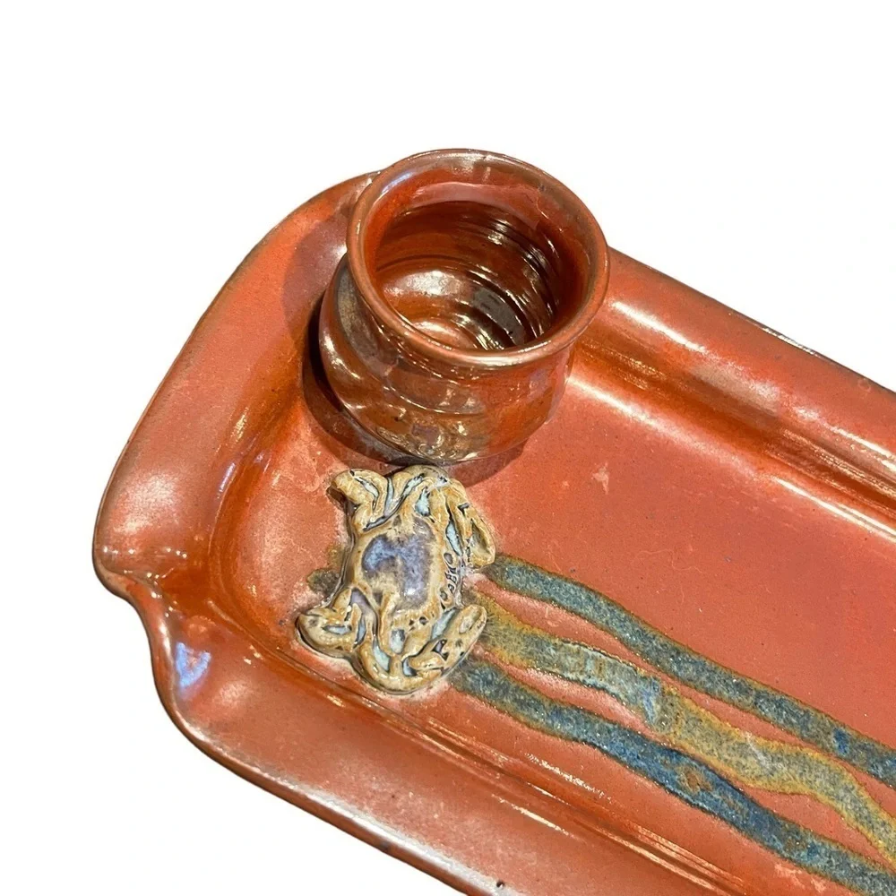 Art Pottery Serving Tray With Dimensional Crab Signed Coastal